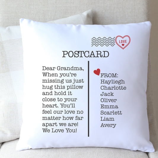 Personalized 'We Love You' Postcard Pillow Cover For Grandma