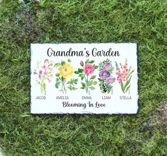 Rectangle Birthmonth Flower Grandma Stone