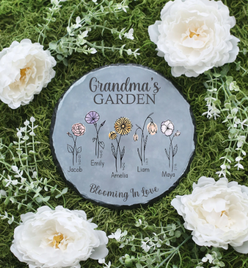 Personalized Garden Stone for Grandma with Classic Flowers