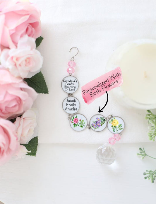 Mother's Crystal Suncatcher with Birth Flowers
