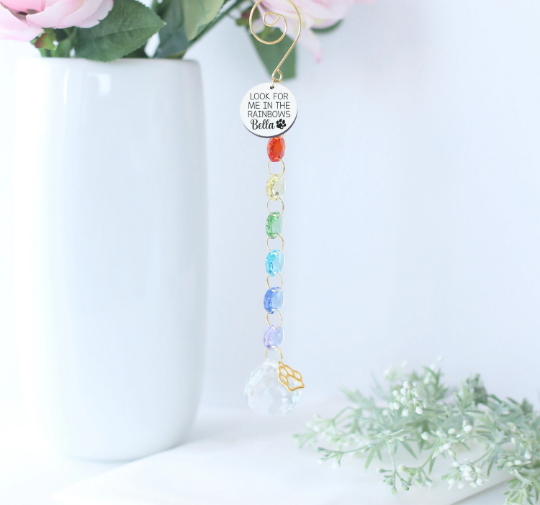 Pet Memorial Crystal Suncatcher "Look for Me in the Rainbows"