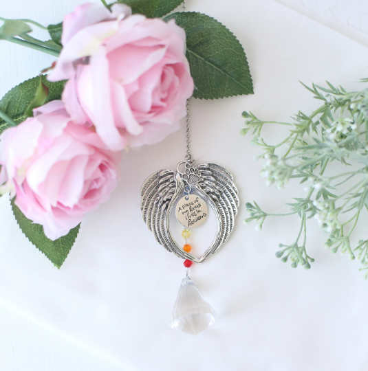 Pet Memorial Crystal Suncatcher with Wings "A Piece of My Heart Lives in Heaven"