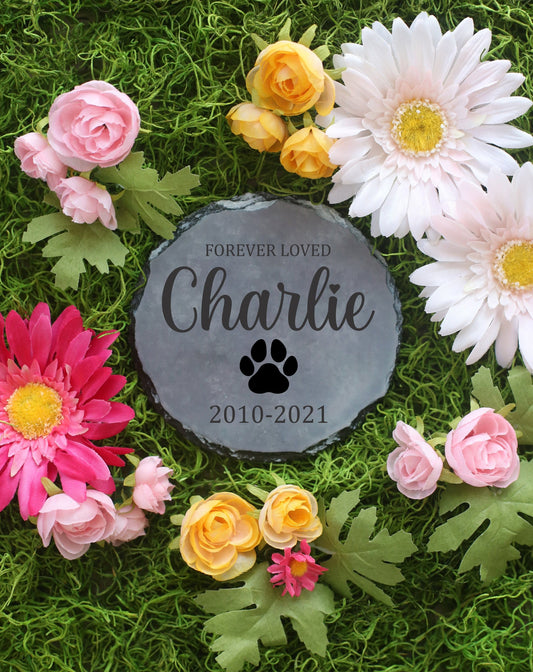 Forever Loved Pet Memorial Stone with Name Paw and Date