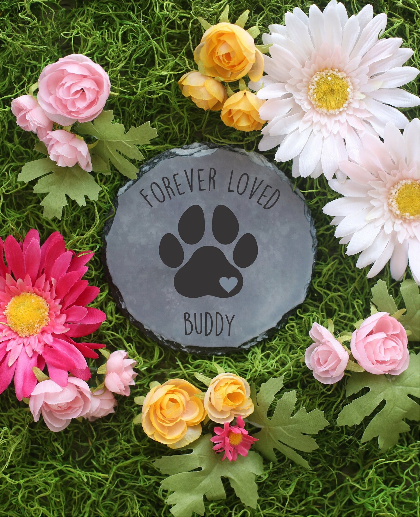 Forever Love Pet Memorial Stone with Paw and Name